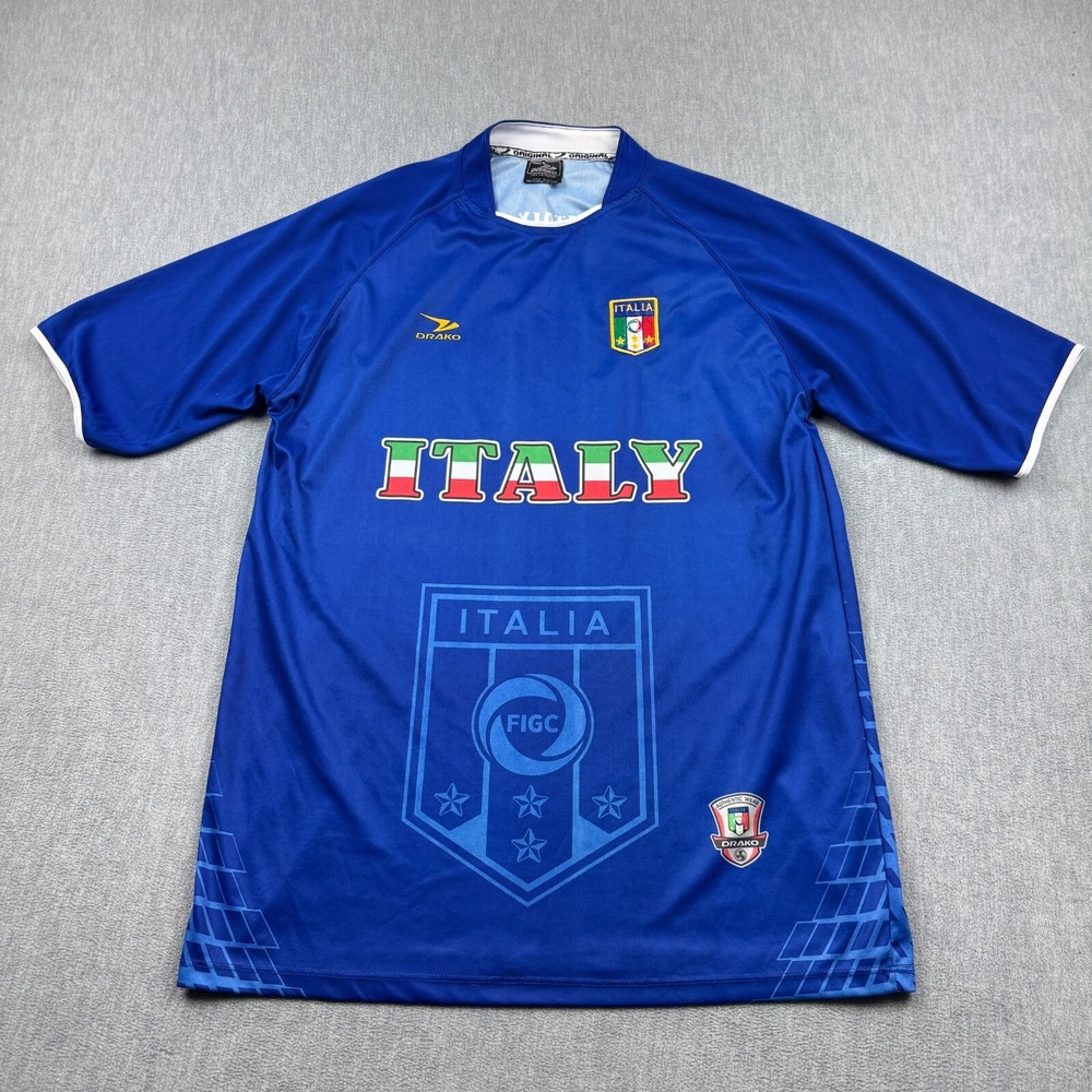 Italy National Jersey Mens Medium Blue Drako Team Football Soccer One Size